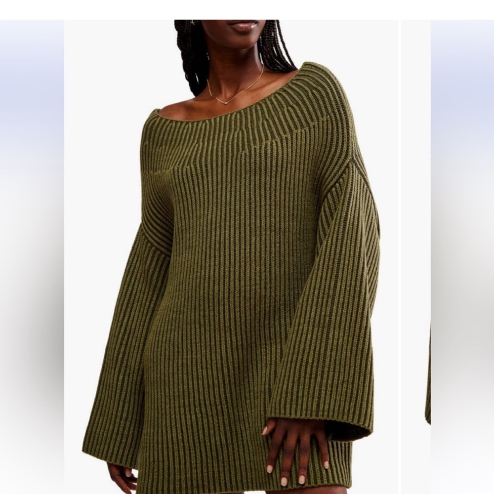 Free People Forest Green Cowl Neck Sweater